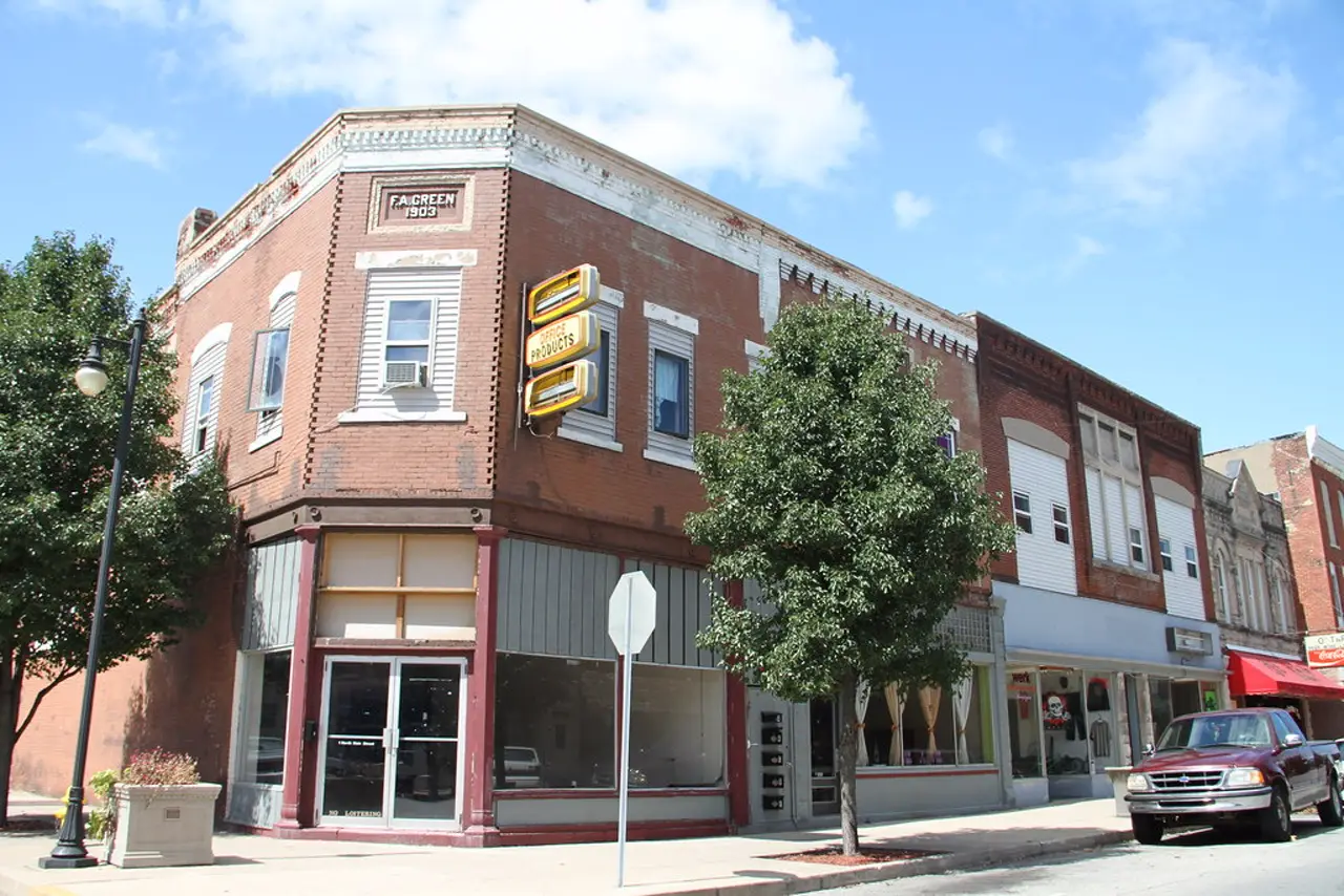Historic 1903 F.A. Green building and brick storefronts on Main Street in downtown Knox, Indiana — the Starke County community Starke Web Industry serves with web design and local SEO.